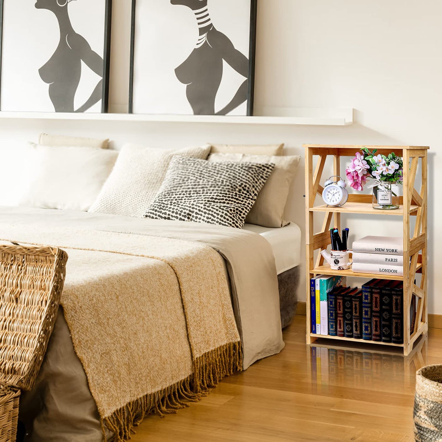 Hedume 3-Tier Bamboo Open Shelf Bookcase - Multipurpose Natural Display Rack Hedume