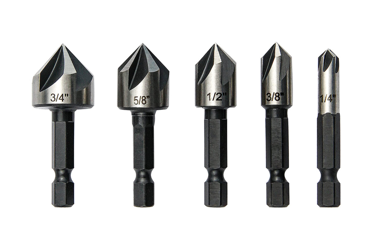 wesleydrill 5 pcs Countersink Drill Bit Set，82 Degree Counter Sink， Fit for Sink Holes into Most Machinable Metals, Plywood, Softwood, Hardwood, wesleydrill