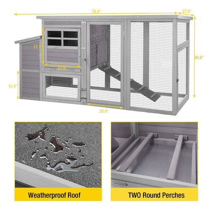 Aivituvin Chicken Houses and Coops Outdoor Coop, Large Coop Wooden Hen House Poultry Cage with Nest Box and Large Run -78in - WoodArtSupply