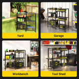 TC-HOMENY Power Tool Organizer Garage Storage with Charging Power Strip, 28 Drill Rack Tool Holder Racks Rolling Tool Cart on Wheels, Tool Shelf TC-HOMENY