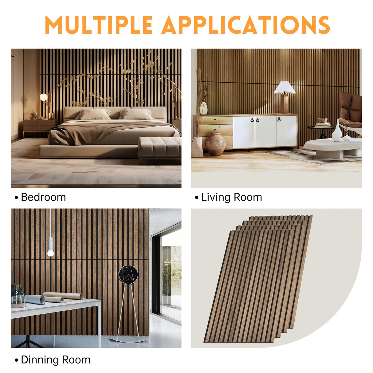 RITOLLO Wood Slat Wall Panel | 4 Pcs Soundproof Wall Panels 48" x 24.5" Wood Wall Panels 3D Sound Dampening Panels Wall Decoration - Walnut RITOLLO