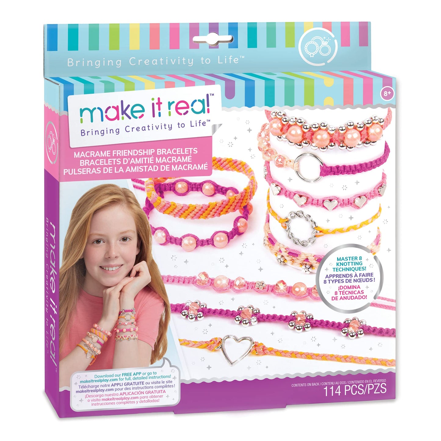 Make It Real - Macrame Friendship Bracelet Making Kit for Girls - Kids String Bracelet Making Kit - Friendship Bracelet Craft Kit w/Thread, Beads &