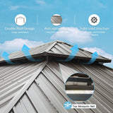 Domi Hardtop Gazebo 12’x20’ Cedar Frame Wood Gazebo with Galvanized Steel Double Roof, Outdoor Permanent Metal Gazebo with Curtains and Netting for domi outdoor living