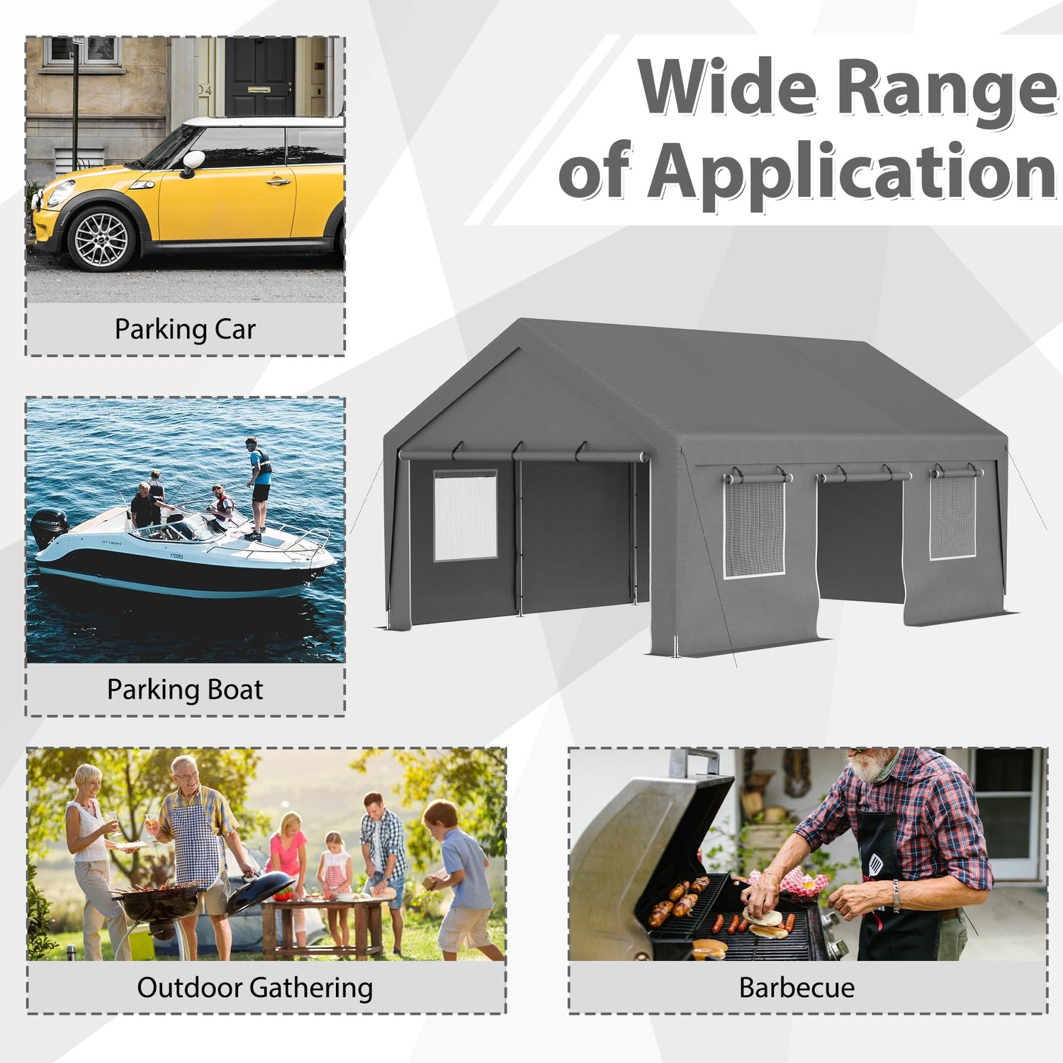 Aprilsoul Outdoor 13x20 FT Carport, Heavy Duty Canopy Storage Shed with Mesh Windows and Galvanized Steel Tube, All-Season Tarp, Wide Range of Aprilsoul