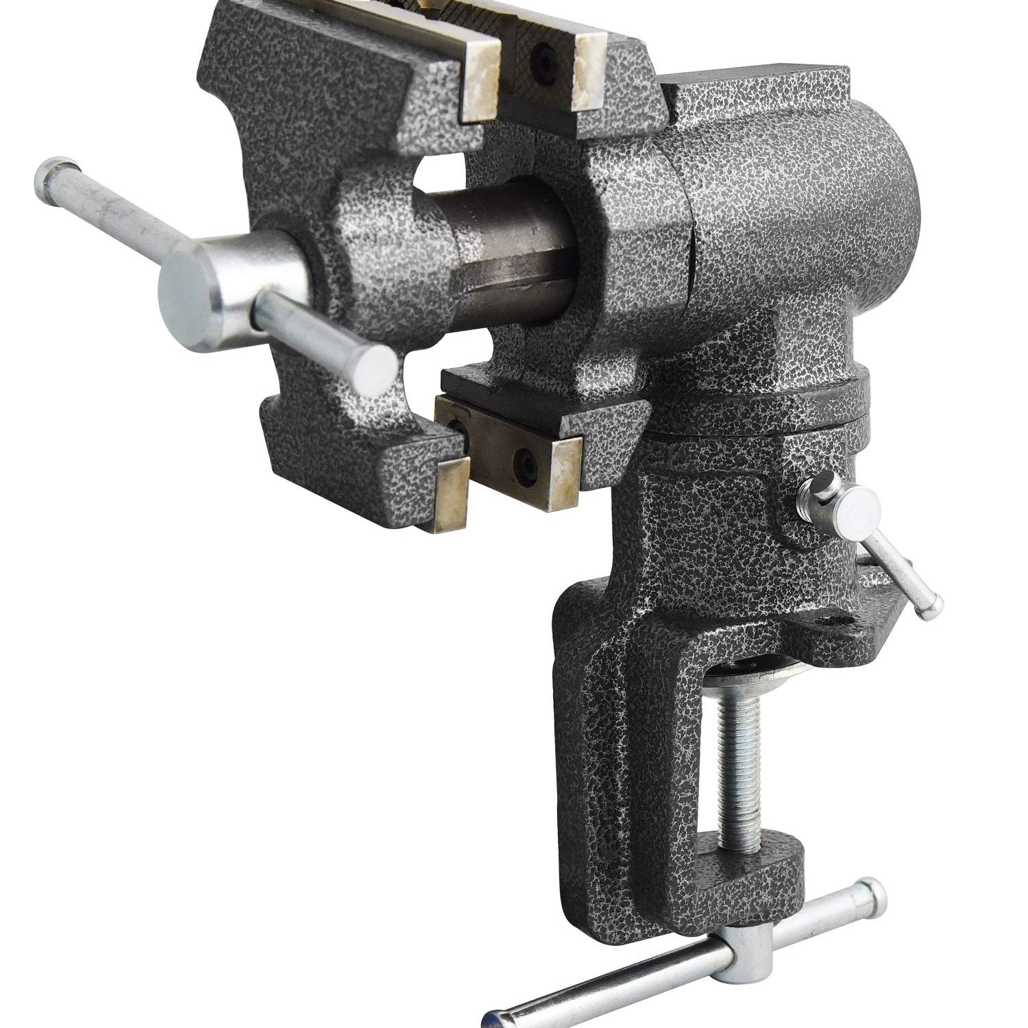 Toolsmith 2-1/2 inch Mini Jaw Portable Clamp-on Table Bench Third Hand Vise Swivels and Rotates 360°, 1-1/2 inch and 2-1/2 inch Jaws, Soft Jaw Toolsmith