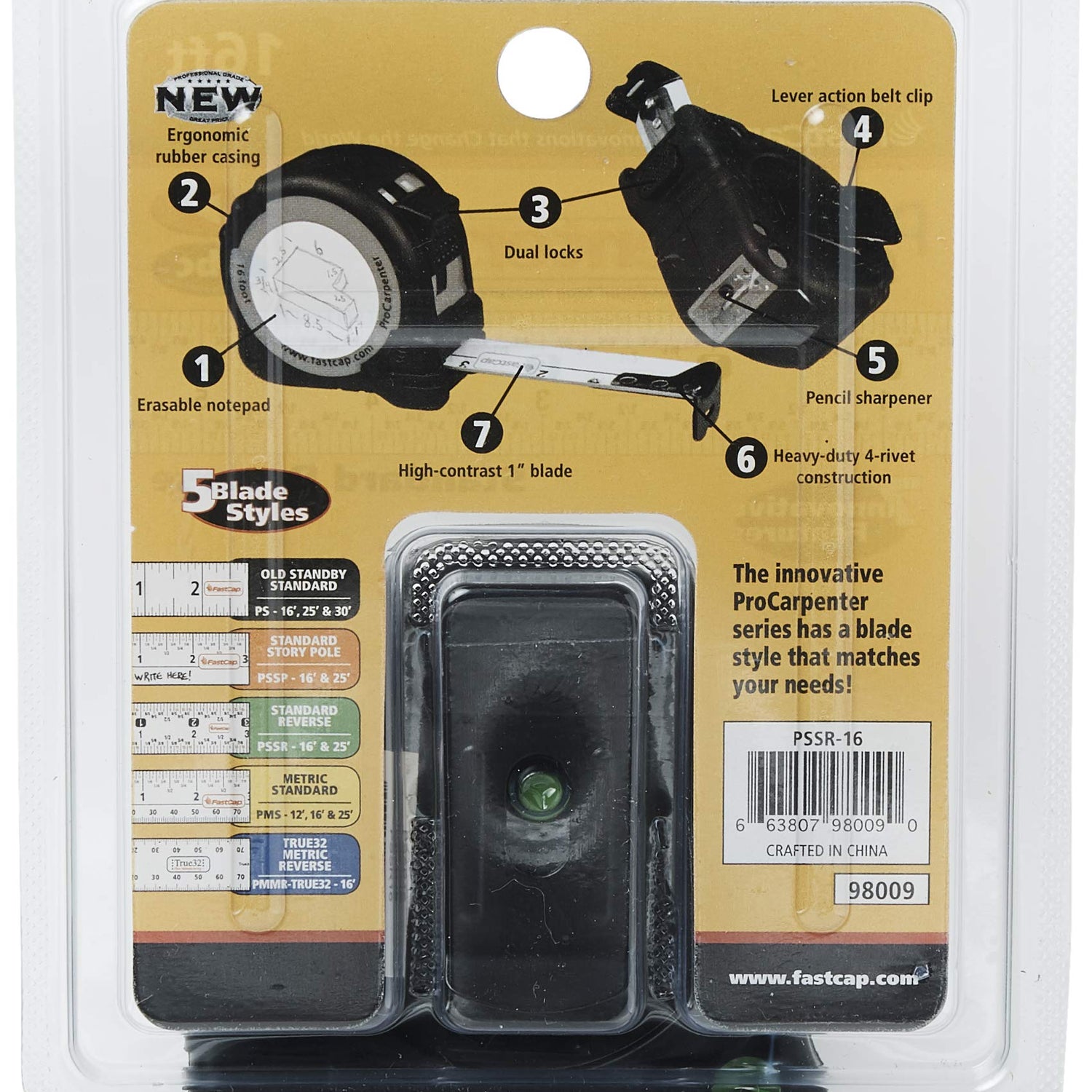 FastCap PSSR-16 16 Foot Pro Carpenter Standard Reverse Measuring Tape FastCap