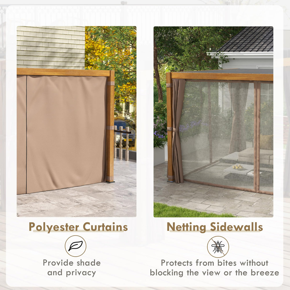 Outsunny 10' x 13' Louvered Pergola Hardtop Gazebo with Adjustable Aluminum Roof and Frame, Outdoor Pergola with Curtains and Netting, for Garden, Outsunny