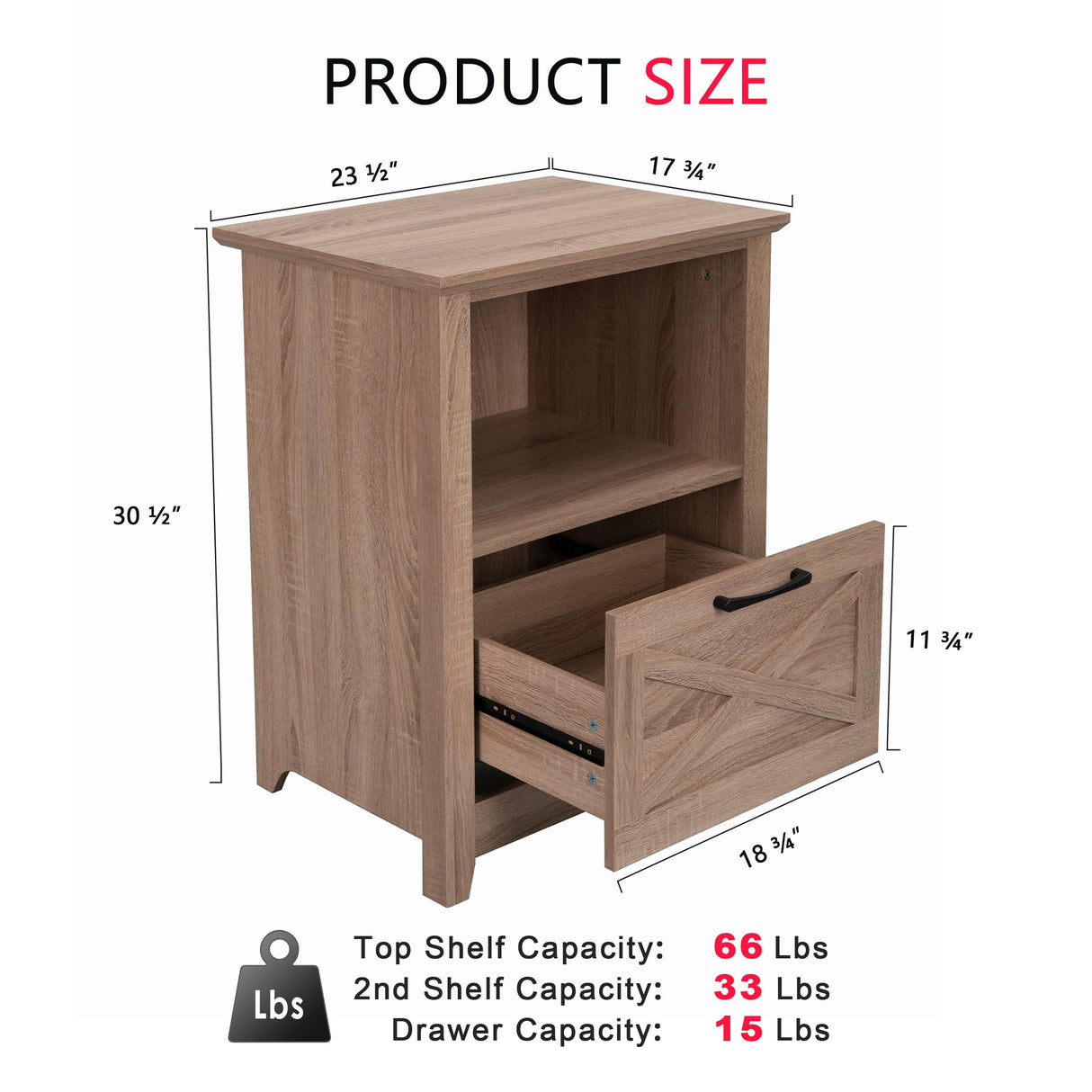 PrimeZone 30" Tall Nightstand for King & Queen Bed with Storage Drawer & Open Cubby - Beige Wood End Table Bedside Table for Living Room, Bedroom, PrimeZone