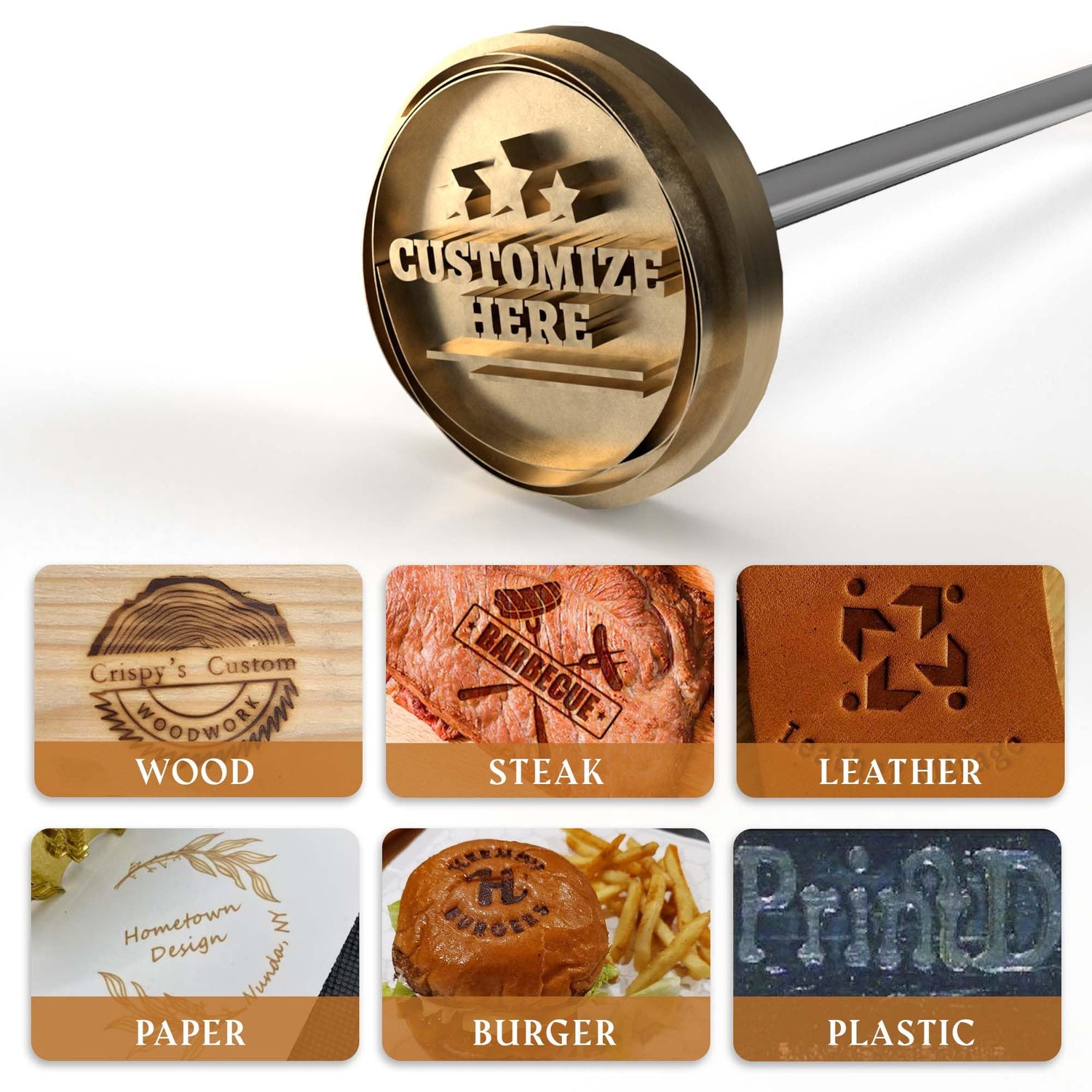 Custom Metal Branding Iron for Wood, Food & Leather - Personalised Stamp Kit for Logo, Name & Designs TESFANS