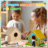 Liliful 2 Sets DIY Wooden Birdhouse Kits for Adults Wooden Bird Houses to Build with Paints and Paintbrushes Hanging Woodworking Kit for Boys and Liliful