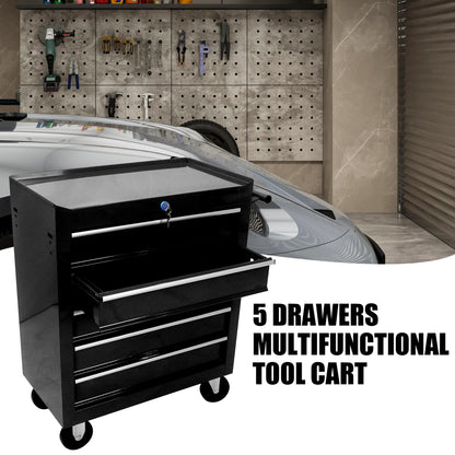 Rolling Tool Chest, 5-Drawer Rolling Tool Box With Interlock System And Wheels For Garage, Warehouse, Workshop, Repair Shop (Black)