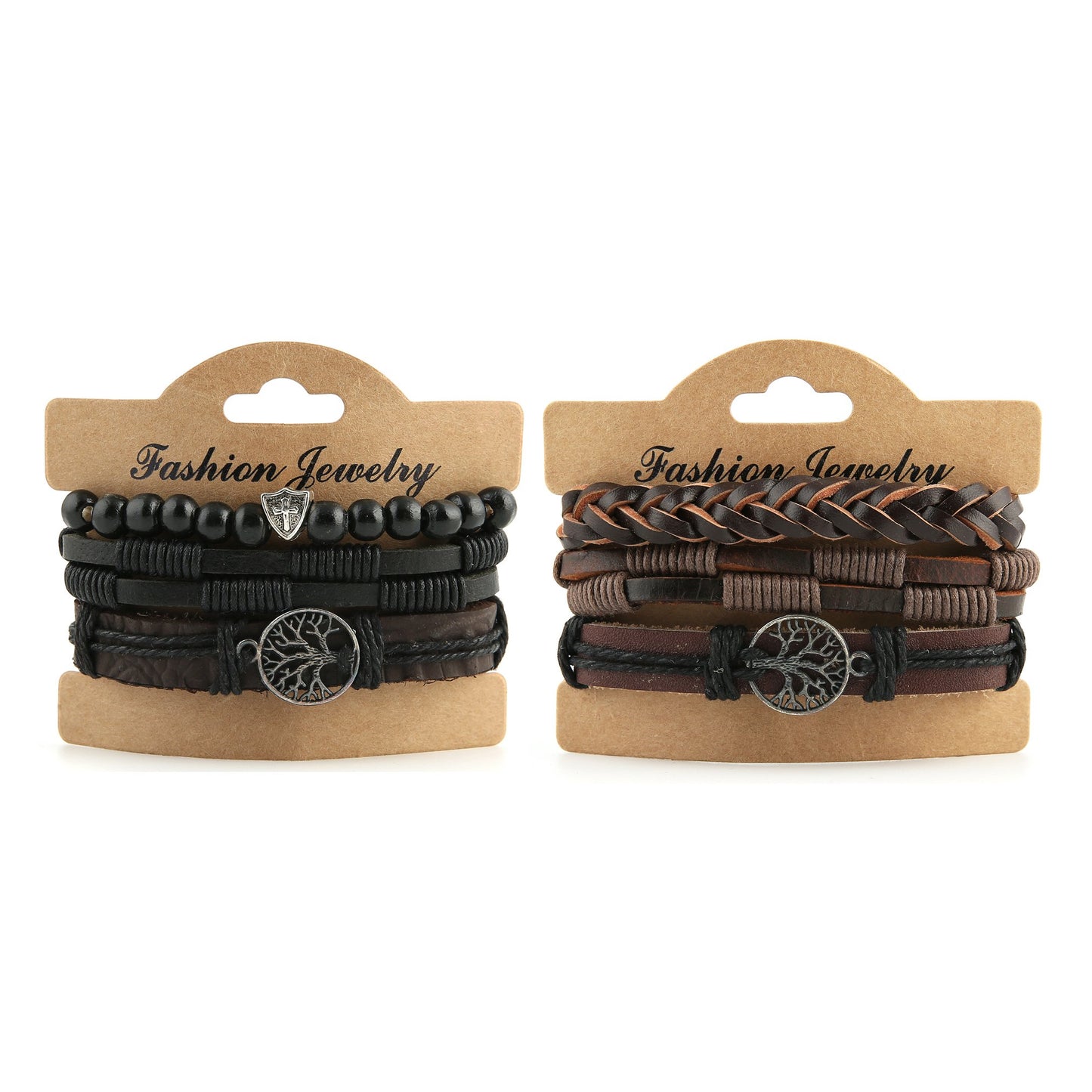 HZMAN Genuine Leather Tree of life Bracelets Men Women, Tiger Eye Natural Stone Lava Rock Beads Ethnic Tribal Elastic Bracelets Wristbands (2Pcs) - WoodArtSupply