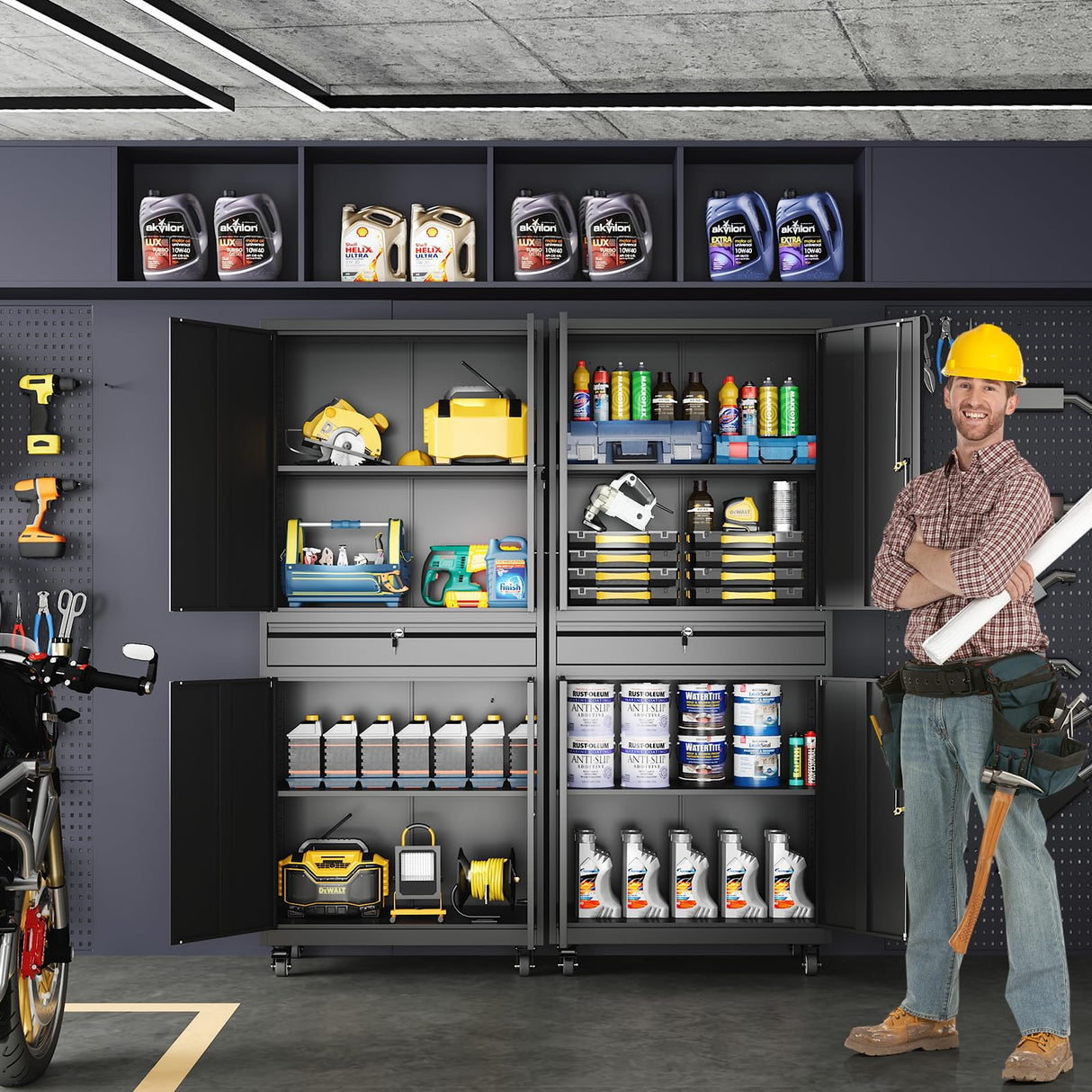 Yizosh Metal Garage Storage Cabinet with Locking Doors and Adjustable Shelves, Rolling Tool Storage Cabinet with 4 Wheels and 1 Drawer - 73" Steel Yizosh