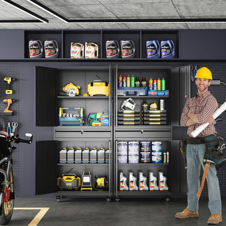 Yizosh Metal Garage Storage Cabinet with Locking Doors and Adjustable Shelves, Rolling Tool Storage Cabinet with 4 Wheels and 1 Drawer - 73" Steel Yizosh