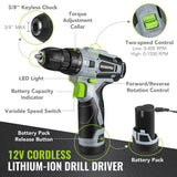 WORKPRO Home Tool Kit with Power Drill, 108PCS Power Home Tool Set with 12V 1.5 Ah Battery Powered Screwdriver and Tool Box, Electric Cordless Drill WORKPRO