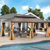 oneinmil 12x20FT Outdoor Gazebo, Heavy Duty Metal Double Roof Hardtop Gazebo with Aluminum Frame and Netting and Curtains for Patios oneinmil