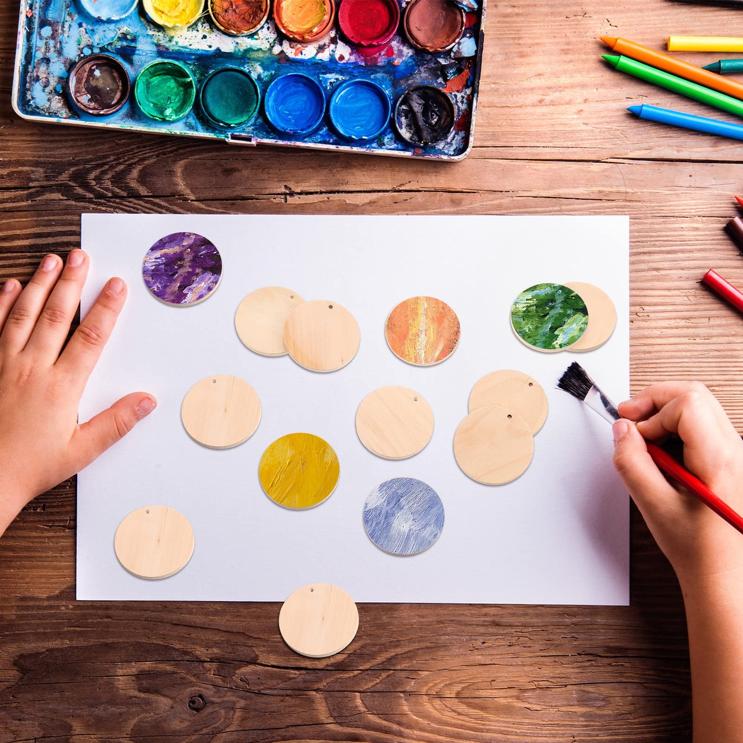 50 Pcs 2 Inch Wooden Circle Cutouts Blank Round Wood with Holes Round Wooden Ornaments Wooden Coins Unfinished Wood Round Disc Wooden Circle Chips Yulejo