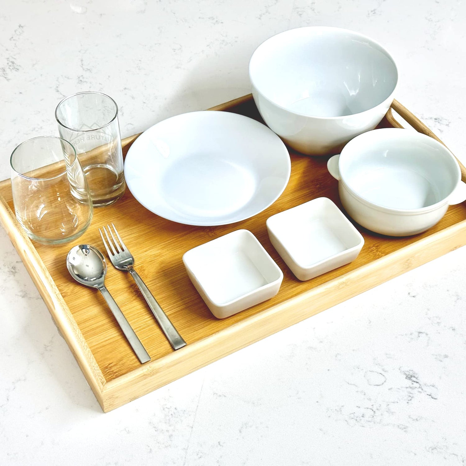 Bam & Boo - Natural Bamboo Serving Tray Extra Large Rectangular with Handles - for Food, Drinks, Storage, Decor, Vanity, Breakfast, Parties, Bam & Boo