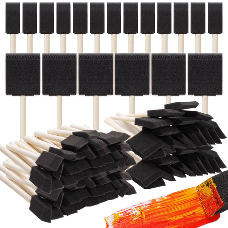 120 Pcs Foam Paint Brushes, 1” and 2” Foam Brush with Wood Handle, Bulk Sponge Brushes for Painting, Foam Art Paintbrushes Set for Staining, REDOVANT