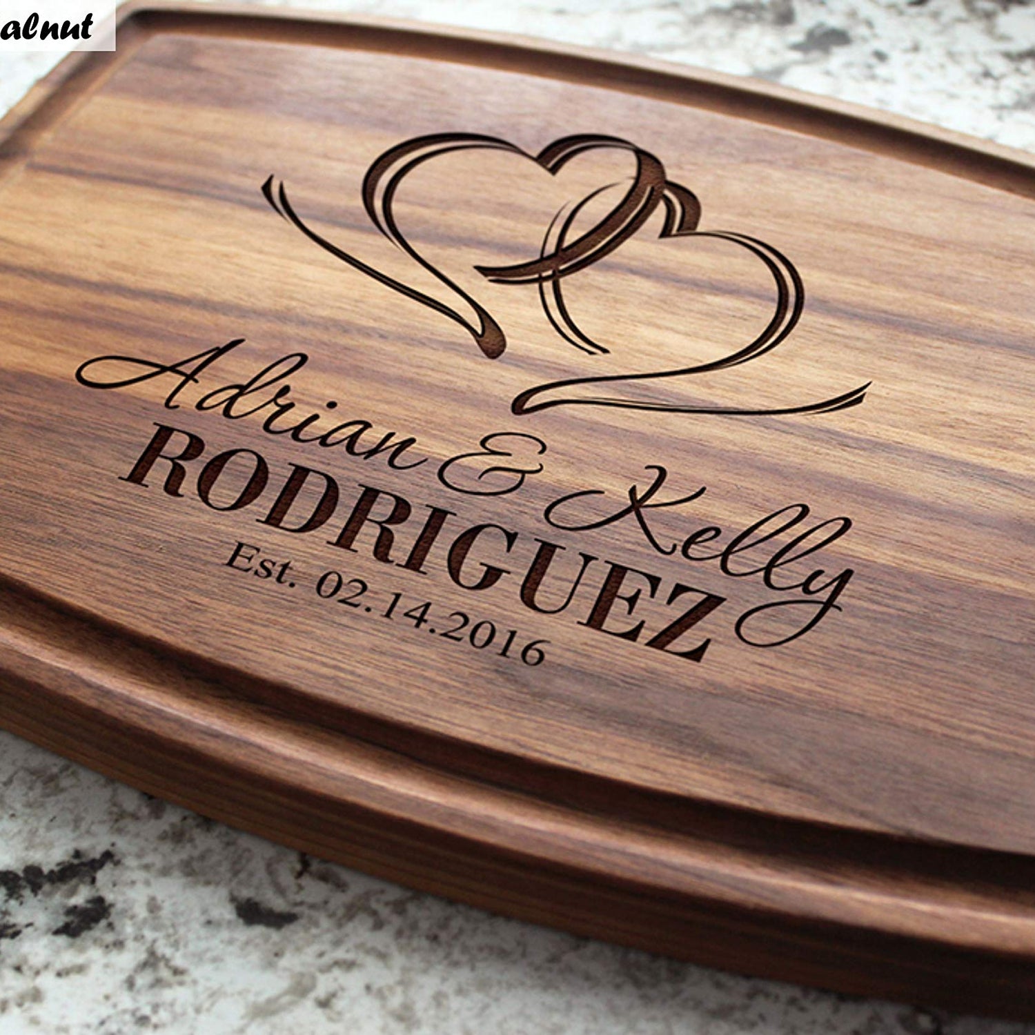 Personalized Cutting Board, Custom Wedding, Anniversary or Housewarming Gift Idea, Wood Engraved Charcuterie, for Newlyweds and Couples, Two Hearts Wedding Gift Boutique