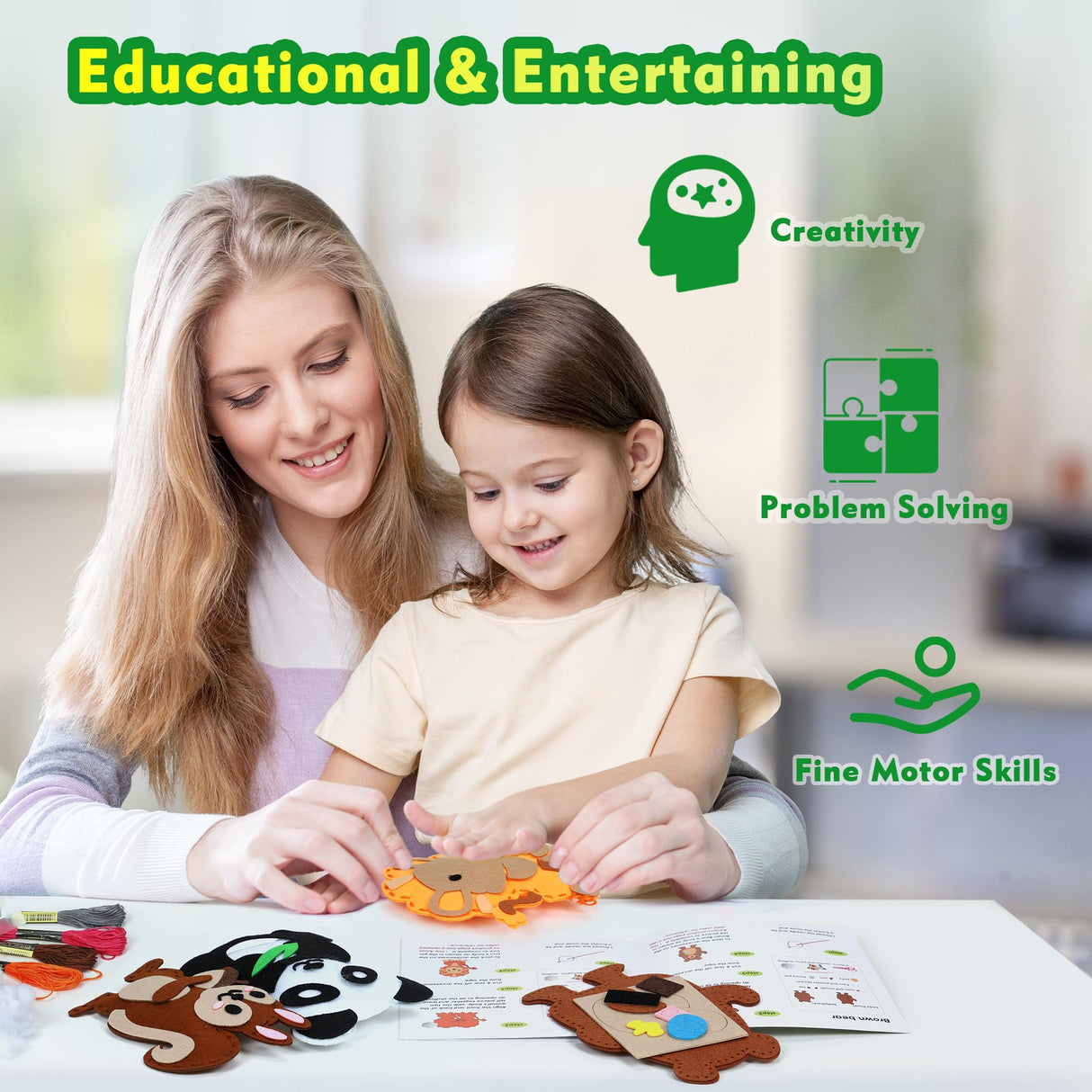 YEETIN Sewing Kit for Kids Ages 6+, Beginner Felt Sewing Craft Kit, DIY Jungle Stuffed Animals Making Set, Art Projects for Girls Toys, Learn to Sew YEETIN