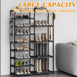 CSXGBAB Tall Garage Shoe Rack Large Capacity,Two Rows Versatile Hooks Storage Boot Shelf Black 24-35 Pairs CSXGBAB