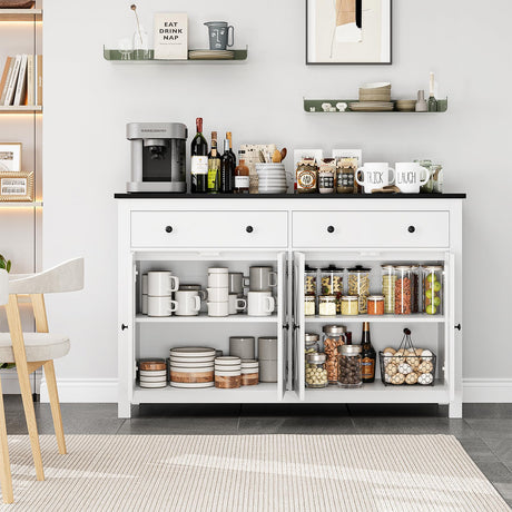 FOTOSOK Sideboard Buffet Cabinet with Storage, 55" Large Kitchen Storage Cabinet with 2 Drawers and 4 Doors, Wood Coffee Bar Cabinet Buffet Table for FOTOSOK