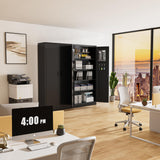 Greenvelly Metal Garage Storage Cabinet with with Pegboard,Black Tool Steel Cabinet with Doors and Adjustable Shelves, Tall Lockabke Garage Cabinet Greenvelly