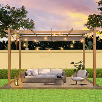 Domi 10' x 13' Outdoor Retractable Pergola, Gazebo Modern Grape Trellis Pergola with Sun Shade Canopy, Patio Aluminum Shelter for Garden Porch Beach