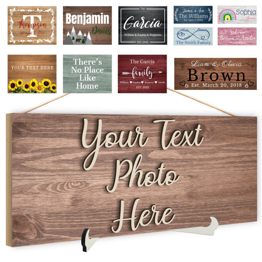 Custom Wood Sign Prsonalized Text Business 3D Home Decor, Personalized Rustic Plaque Board Hanging Wooden Name Sign for Wall Art, Customized Signs - WoodArtSupply