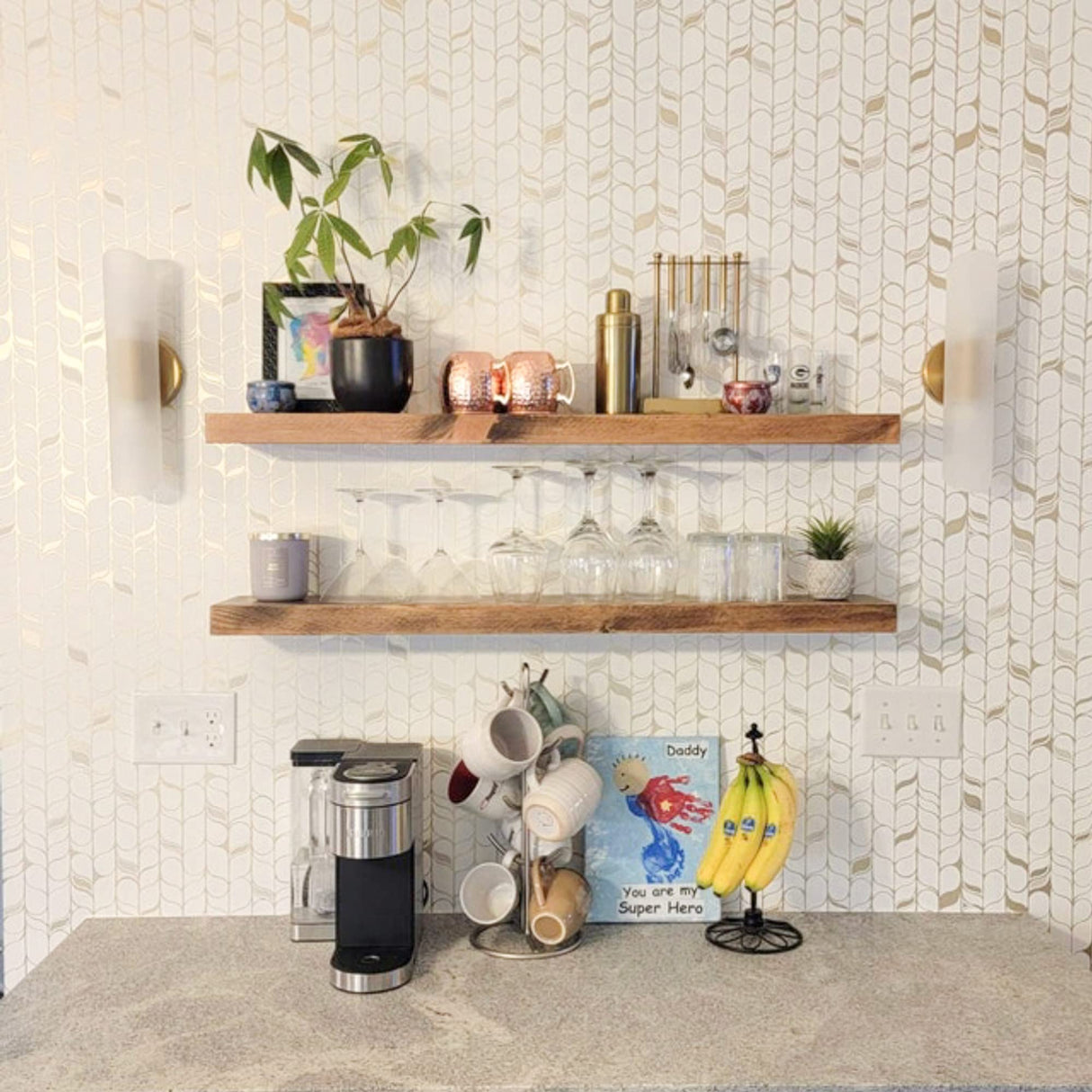 AUDRIELLE URBANDI, Rustic Floating Shelves, Set of 2, Hidden Bracket, Solid Wood, Heavy Duty, Wall Mounted Shelves, (Brown, 24Wx6D) WoodArtSupply