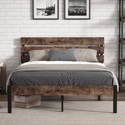 TXIYEAN Bed Frame with Wooden Headboard/Heavy Duty Metal Slats Support/No Box Spring Needed/Noise Free/Easy Assembly/Twin XL/Queen/King, Queen