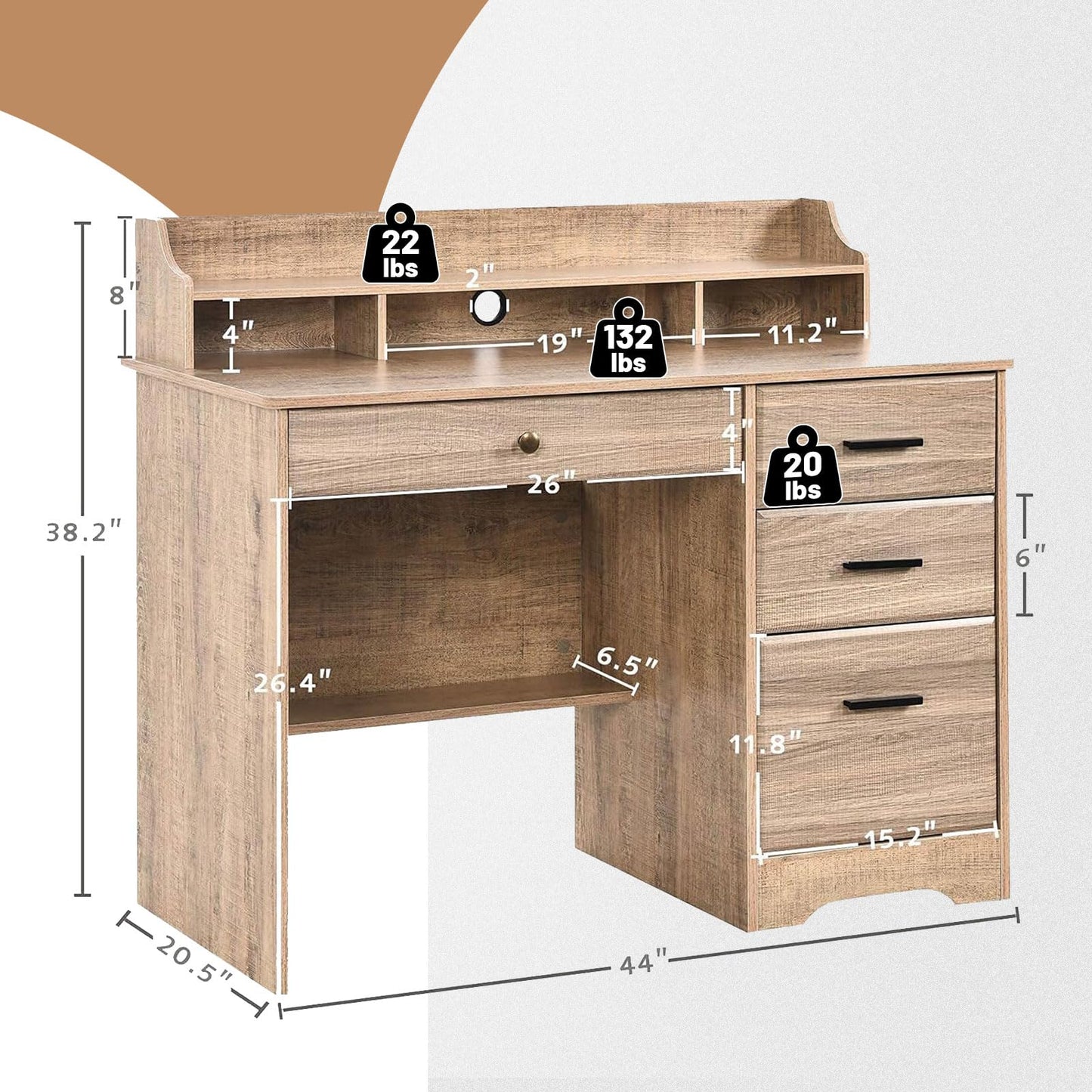 Catrimown Computer Desk with Drawers and Hutch, Wood Executive Desks for Home Office Bedrooms Desk Student Teen Writing Laptop Table, Small Desk with - WoodArtSupply