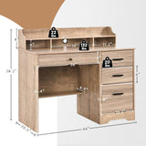 Catrimown Computer Desk with Drawers and Hutch, Wood Executive Desks for Home Office Bedrooms Desk Student Teen Writing Laptop Table, Small Desk with Catrimown