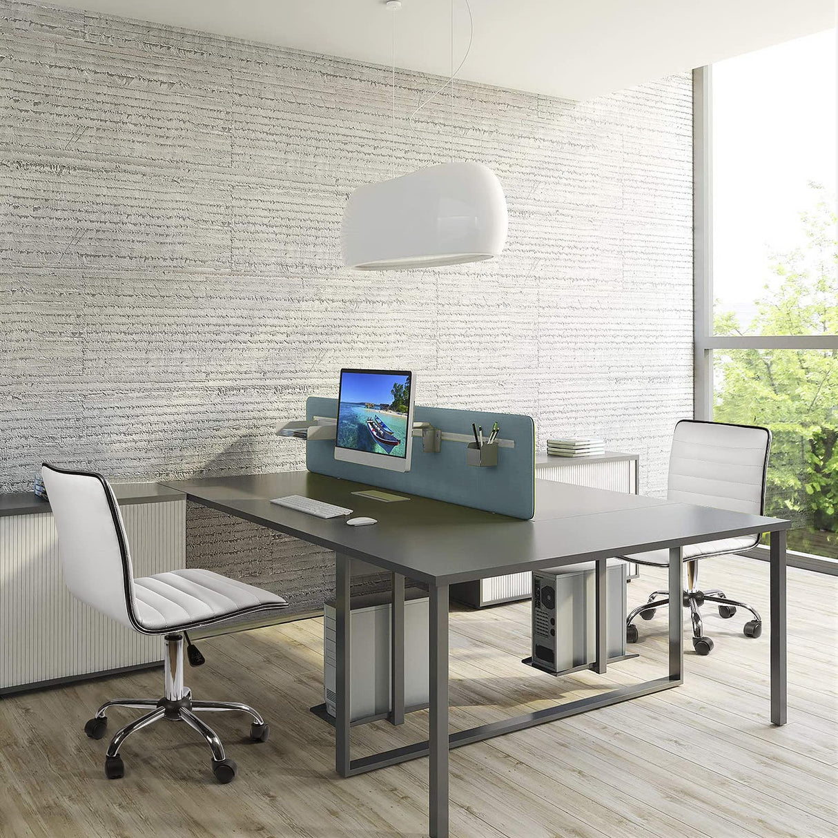 OFIKA Office Desk Chair, Adjustable Task Chair, Low Back Faux Leather Ribbed Swivel Chair, Armless Home Rolling Vanity Chair Retro with Wheels, OFIKA