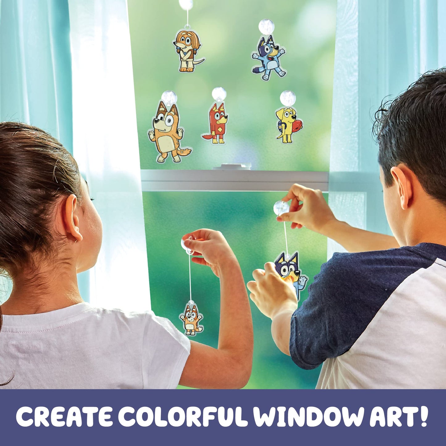 Bluey Window Art Suncatchers Kit for Kids to Paint, Great at-Home Craft Activity or Birthday Party Idea, Toys for Ages 3, 4, 5, 6