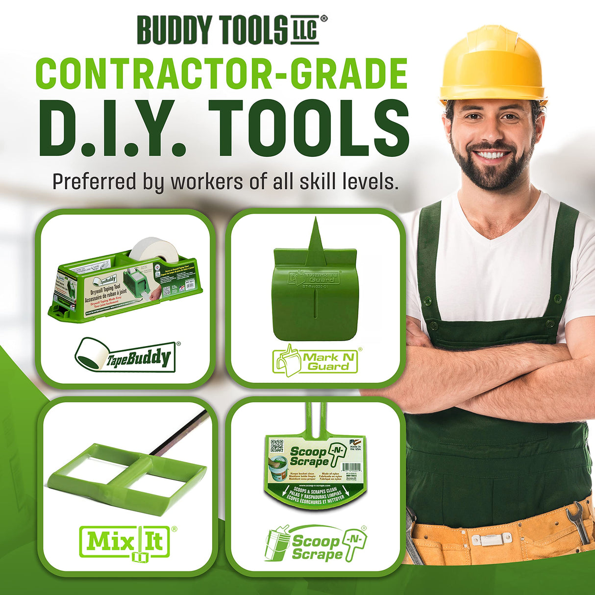 Multi-Material Mixer for Paint, Epoxy Resin, Potting Soil, Joint Compound - ABS Paddle, 18" Length, Non-Slip 3/8" Zinc Plated Hex Shaft for 1/2" Buddy Tools LLC