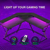 SEVEN WARRIOR L Shaped Gaming Desk with LED Lights & Power Outlets, 50.4” Computer Desk with Monitor Stand & Carbon Fiber Surface, Corner Desk with SEVEN WARRIOR