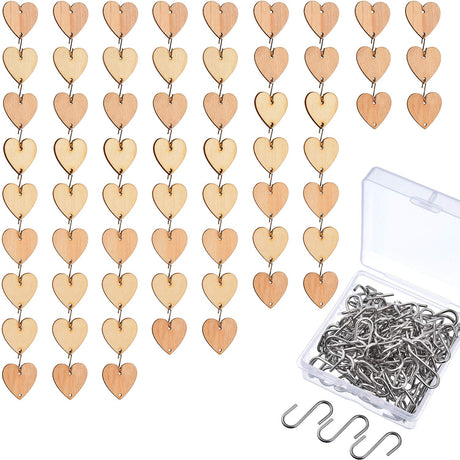 240 Pieces in Total, Christmas Wooden Ornaments Heart Tags Round Wood Discs with Holes and S Hook Connectors for Birthday Boards, Valentine, Chore Hicarer