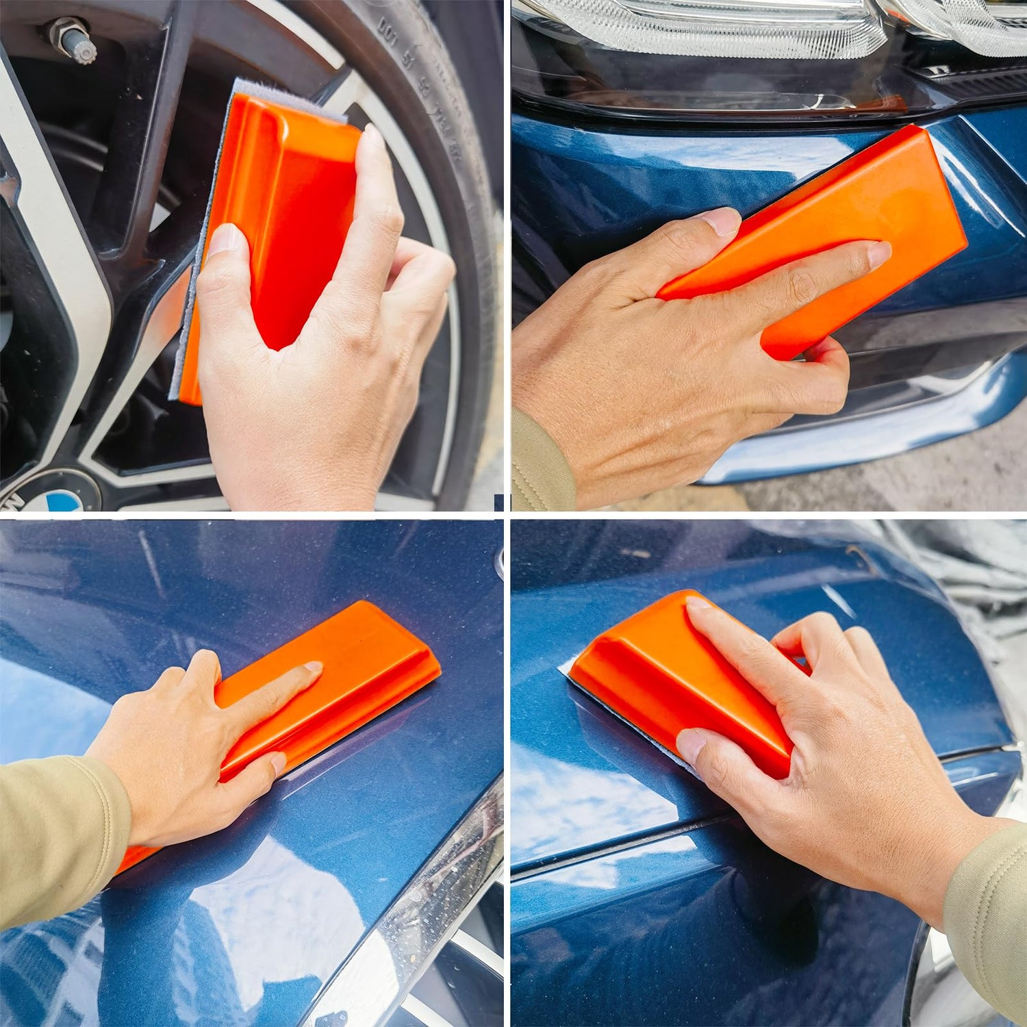 Tonmp 7 Piece Orange Hand Sanding Block Set, Rectangle Handheld Sanding Pad, Hook and Loop Interchangeable Assorted Shapes for Sanding or Polishing Tonmp