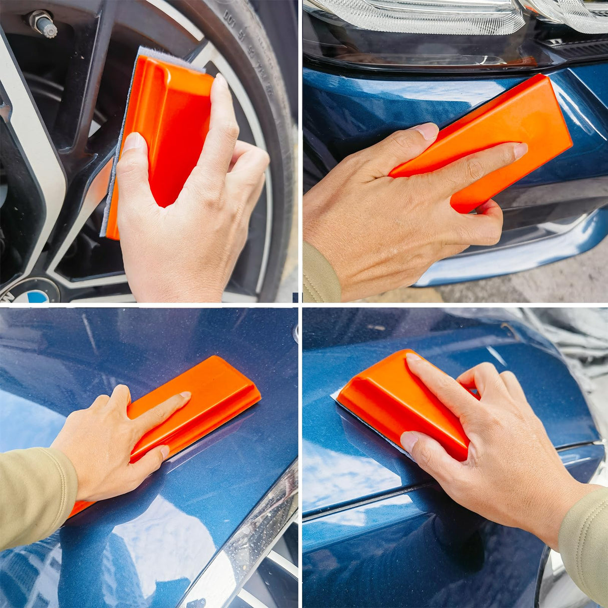 Tonmp 7 Piece Orange Hand Sanding Block Set, Rectangle Handheld Sanding Pad, Hook and Loop Interchangeable Assorted Shapes for Sanding or Polishing Tonmp