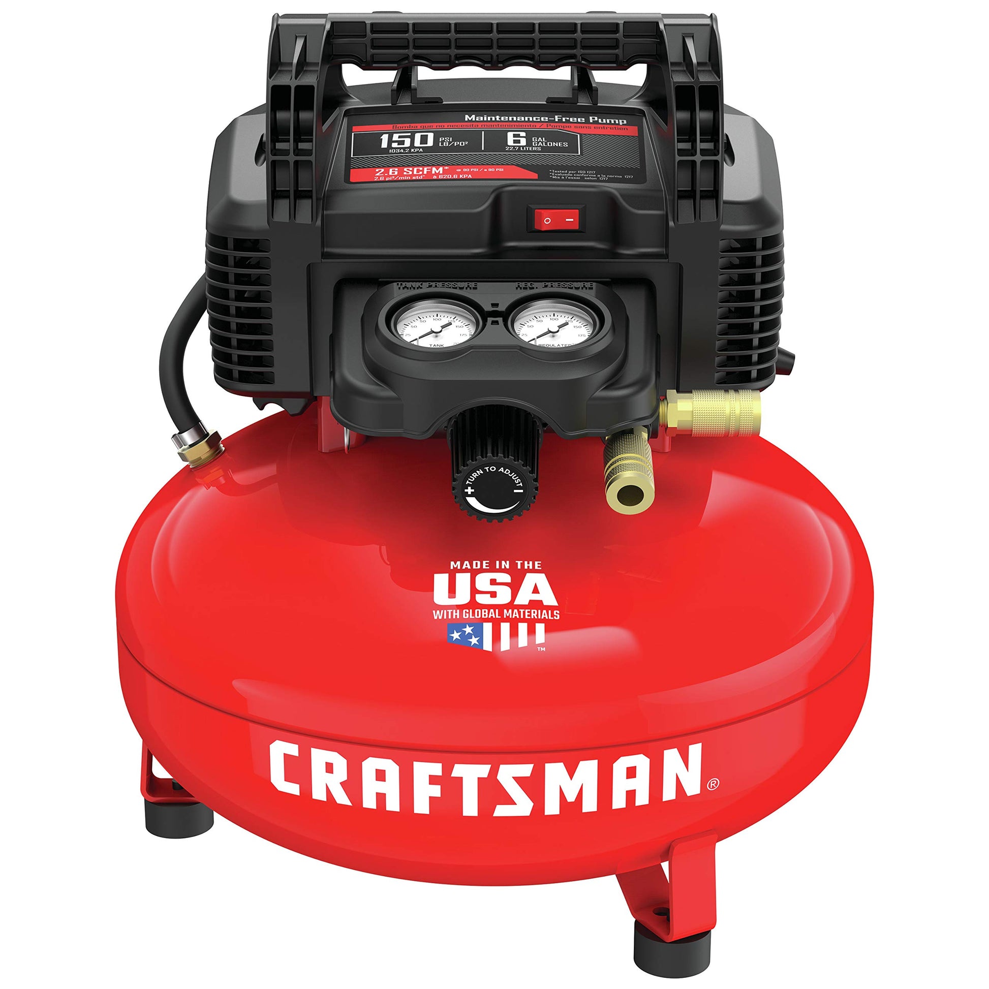 Craftsman Air Compressor, 6 Gallon, Pancake, Oil-Free with 13 Piece Accessory Kit (CMEC6150K) - WoodArtSupply