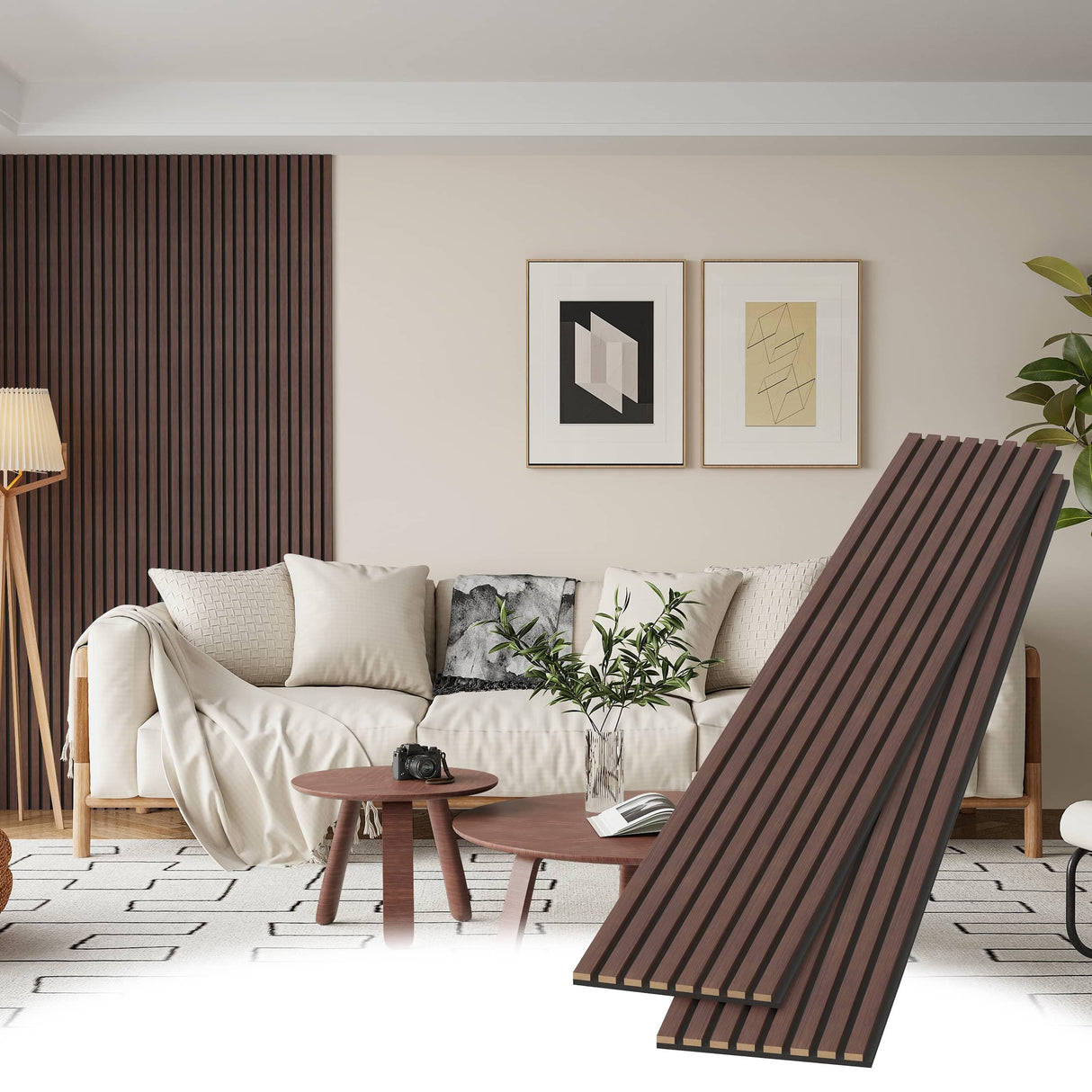 POHARE Wood Slat Wall Panels, 2 Pack Accent Decorative Acoustic Wood Slats for Wall and Ceilings, Acoustic Panels for Interior Wall Décor on Felt POHARE
