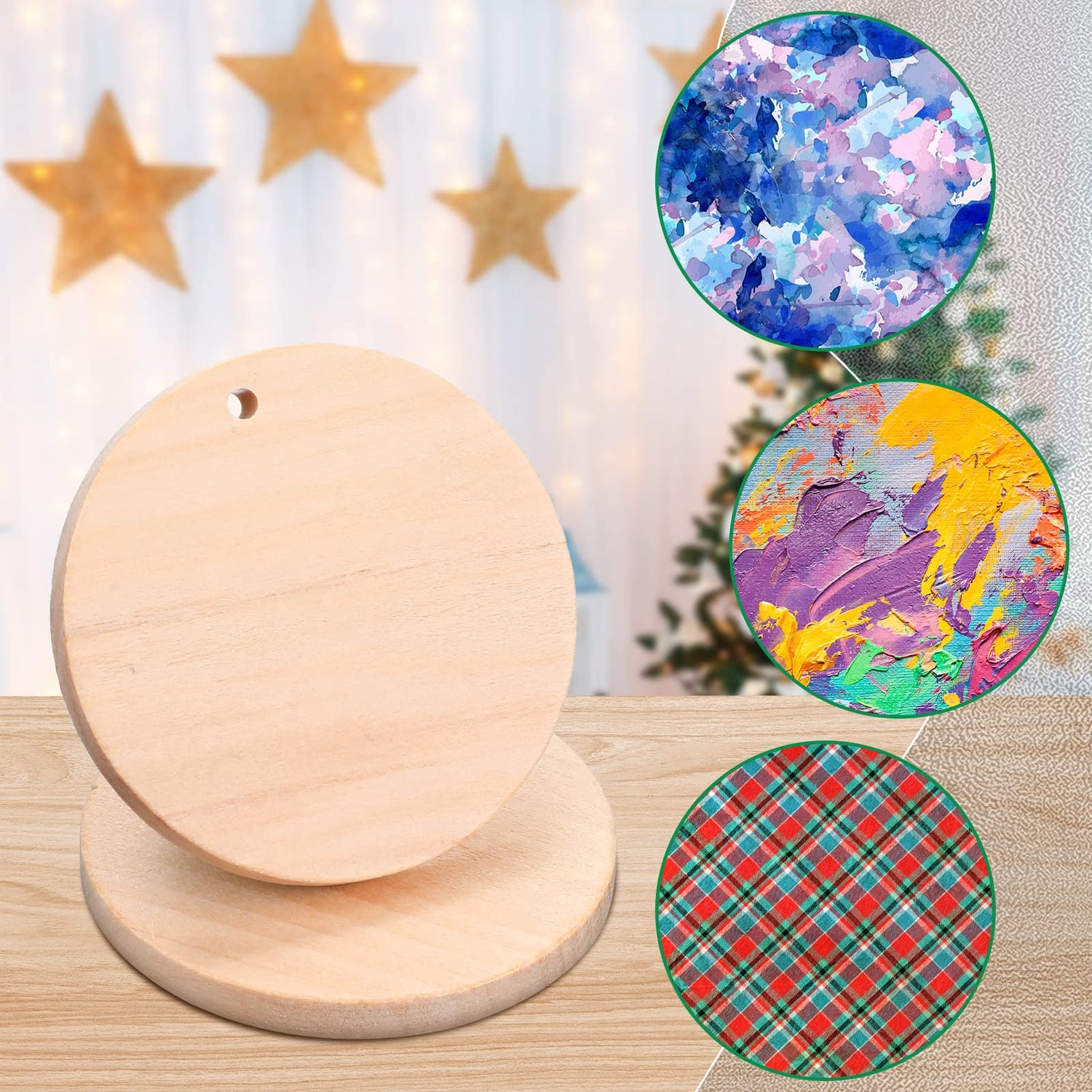 50 Pcs 2 Inch Wooden Circle Cutouts Blank Round Wood with Holes Round Wooden Ornaments Wooden Coins Unfinished Wood Round Disc Wooden Circle Chips Yulejo