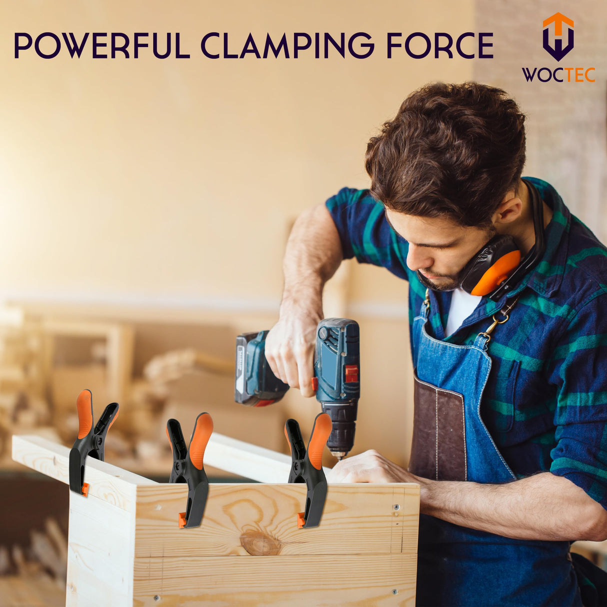 WOCTEC 4-Pack Spring Clamps Heavy Duty - 6 Inch Large Plastic Clamps for Crafts and Pool Cover Clips with 3 Inch Jaw Opening- Wodworking Clamps for Woctec