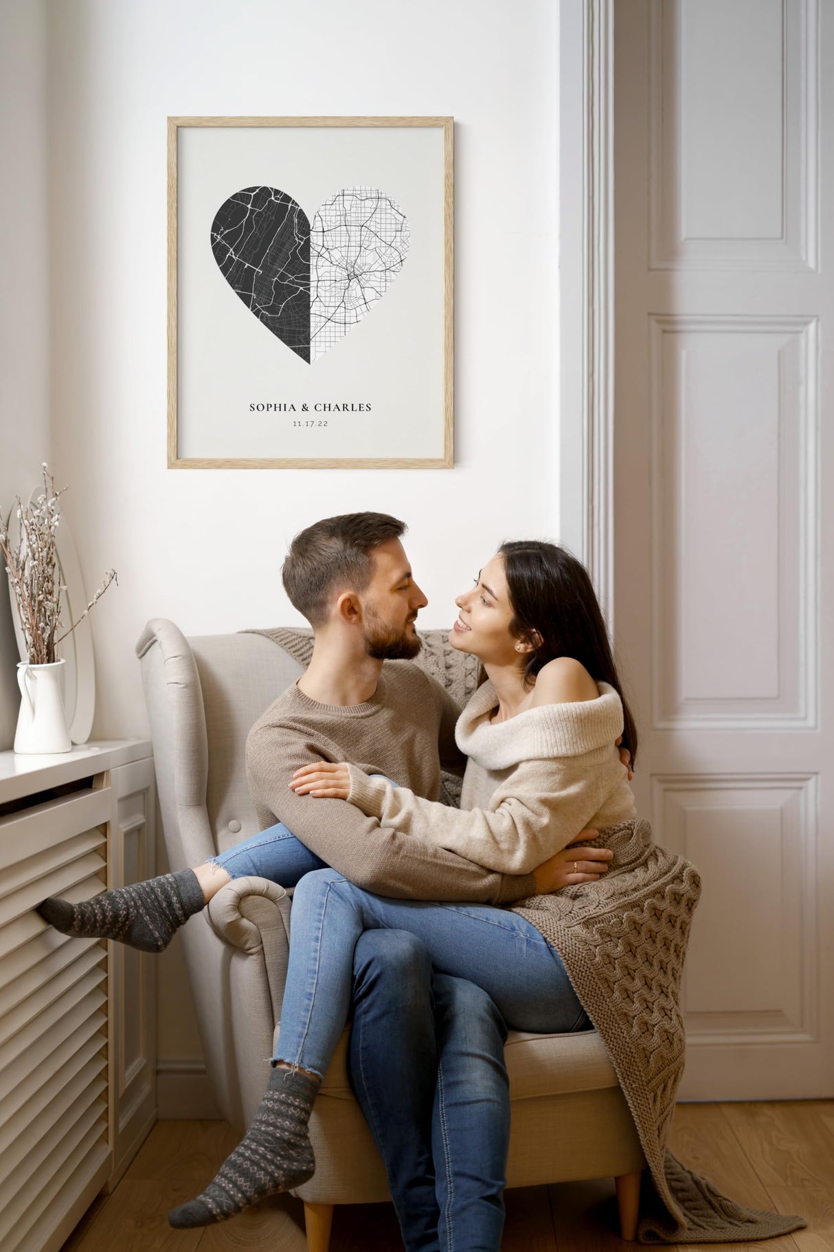 HAUS AND HUES Custom Heart Shaped Map Poster - Personalized Gift for Him & Her - Unique Couples Poster - Gift for Wedding, Newlyweds, Anniversary, HAUS AND HUES