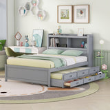 Harper & Bright Designs Grey Full Size Bed with Trundle, Bookcase Headboard, and USB Charging Station Harper & Bright Designs
