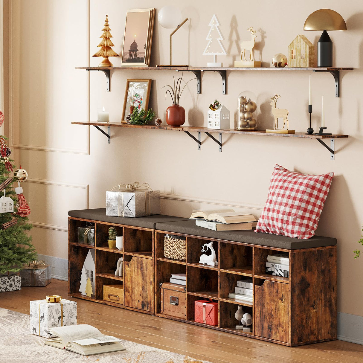 DINZI LVJ Long Wall Shelves, 47.3Inch Wall Mounted Shelves Set of 2, Extra Large Wall Storage Ledges with Sturdy Metal Brackets for Living Room, DINZI LVJ