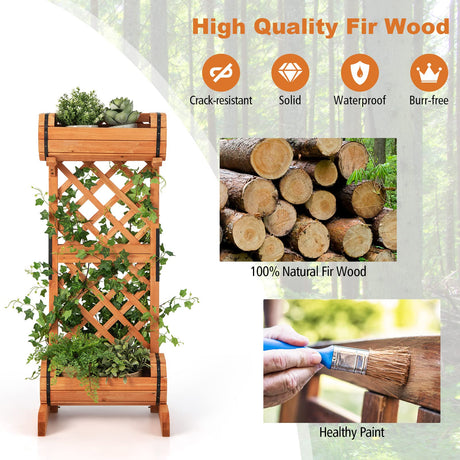 S AFSTAR Raised Garden Bed with Trellis, Outdoor Wood Garden Planter W/ 2-Tier Round Planter Box & Trellis for Vine Climbing Plants Growing, Vertical S AFSTAR