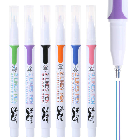 Mr. Pen- Double Line Pen, 6 Pack, Assorted Colors, Bible Journaling Pens, Outline Pen, 3-D Two Line Two Line Pens, Liner Pens for Drawing Mr. Pen